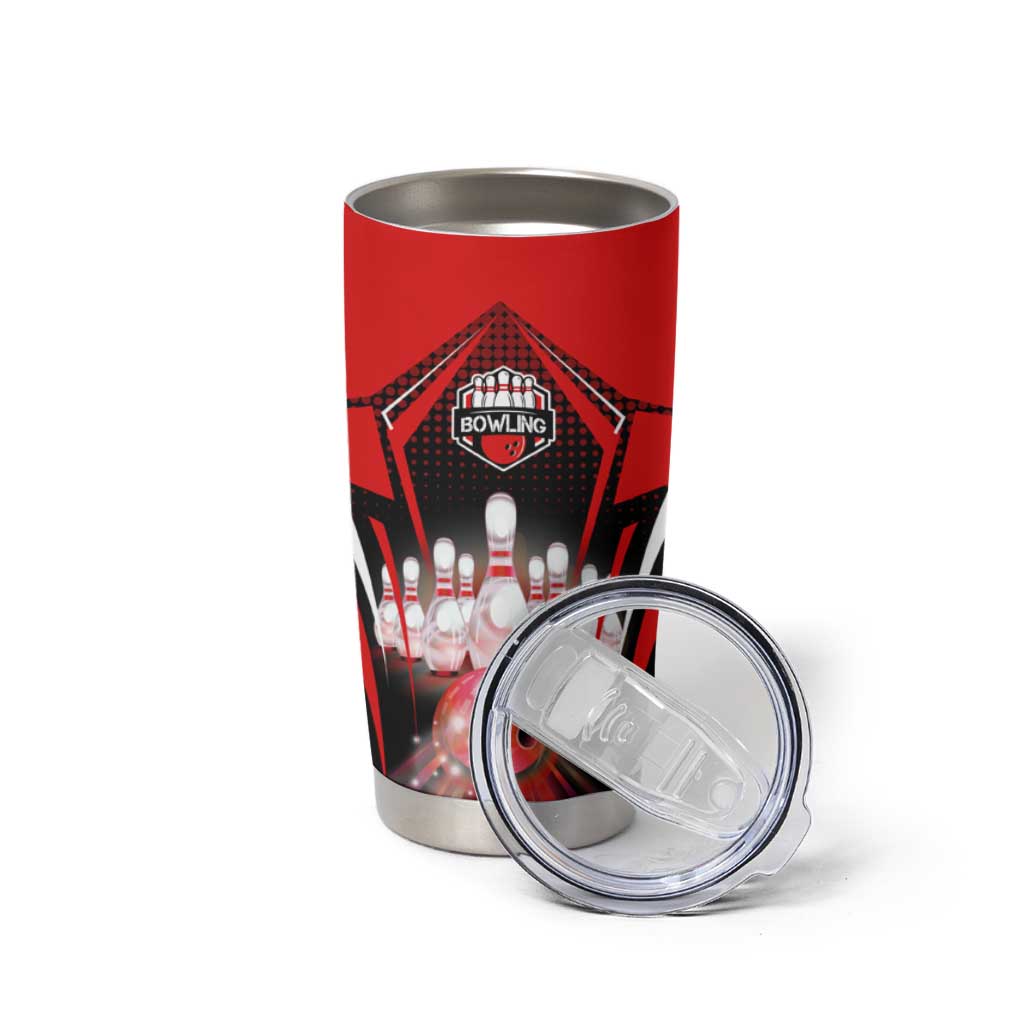Red Bowling Strike Graphic Tumbler Cup with Pins and Ball and Custom Name Design - Wonder Print Shop
