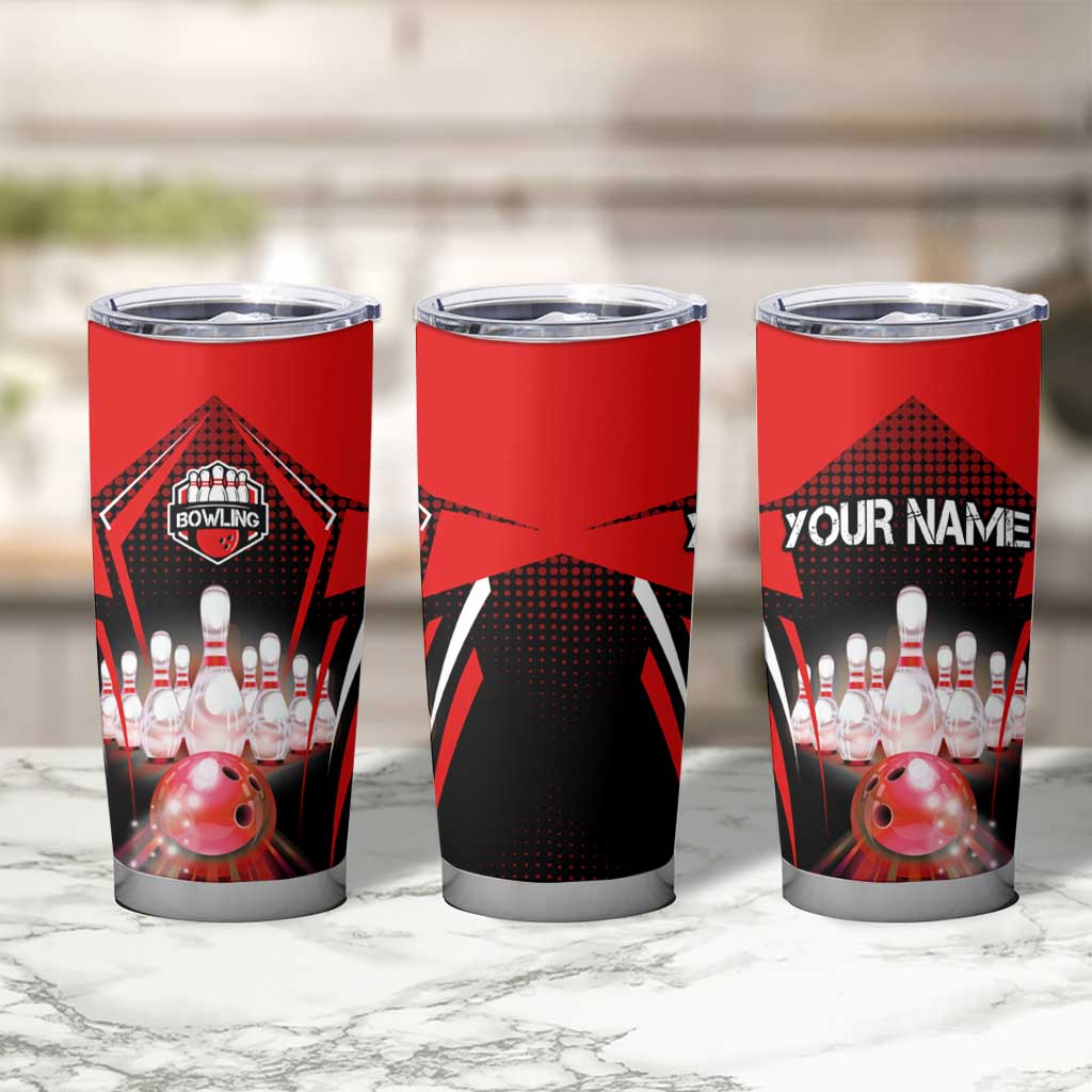 Red Bowling Strike Graphic Tumbler Cup with Pins and Ball and Custom Name Design - Wonder Print Shop