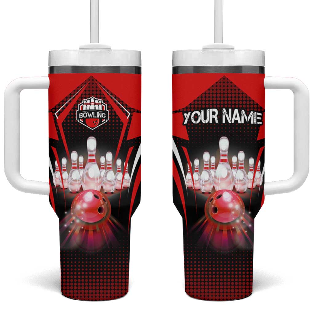 Red Bowling Strike Graphic Tumbler With Handle with Pins and Ball and Custom Name Design - Wonder Print Shop