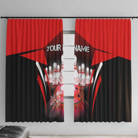 Red Bowling Strike Graphic Window Curtain with Pins and Ball and Custom Name Design - Wonder Print Shop