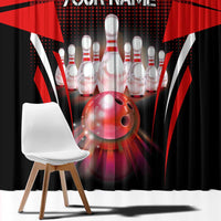 Red Bowling Strike Graphic Window Curtain with Pins and Ball and Custom Name Design - Wonder Print Shop