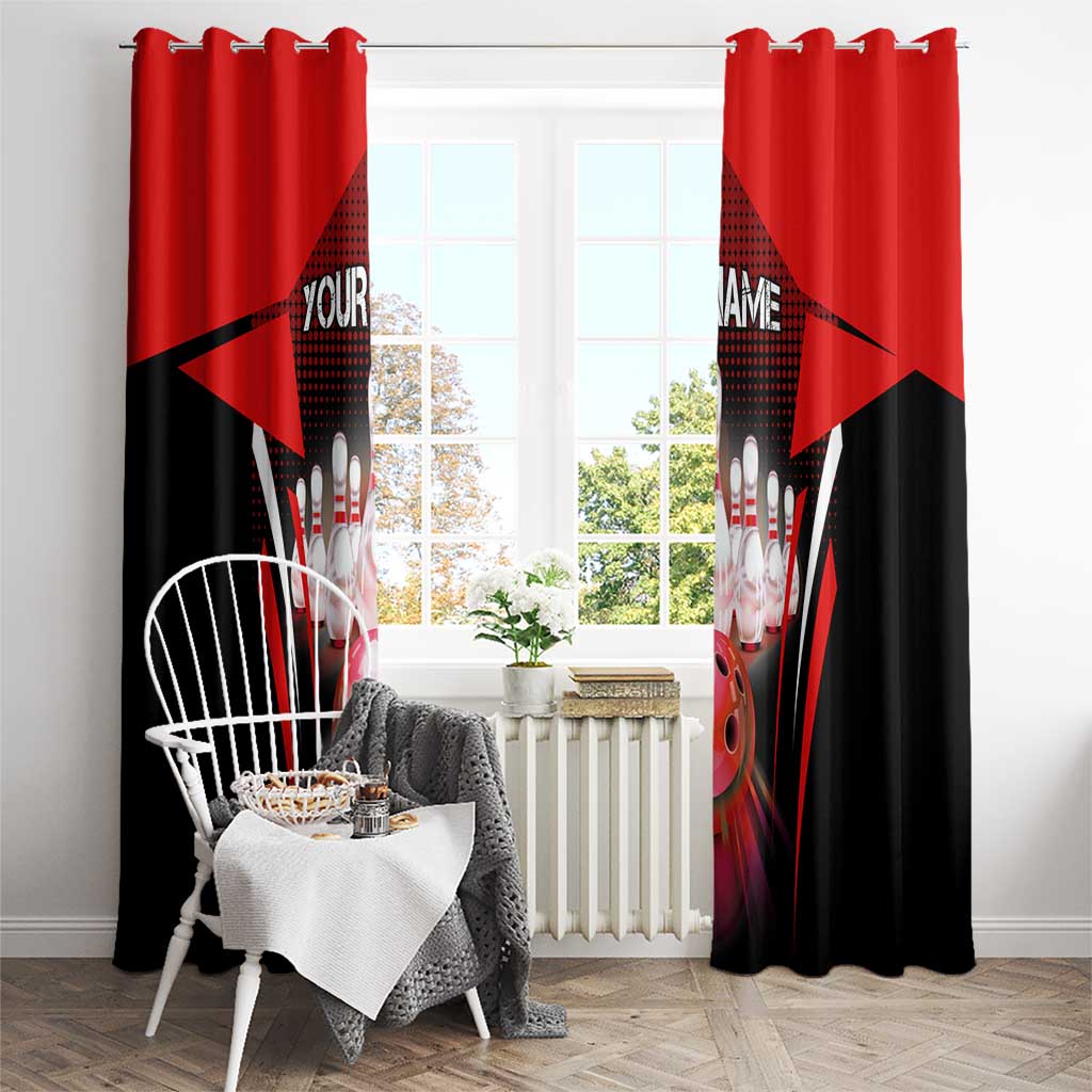 Red Bowling Strike Graphic Window Curtain with Pins and Ball and Custom Name Design - Wonder Print Shop