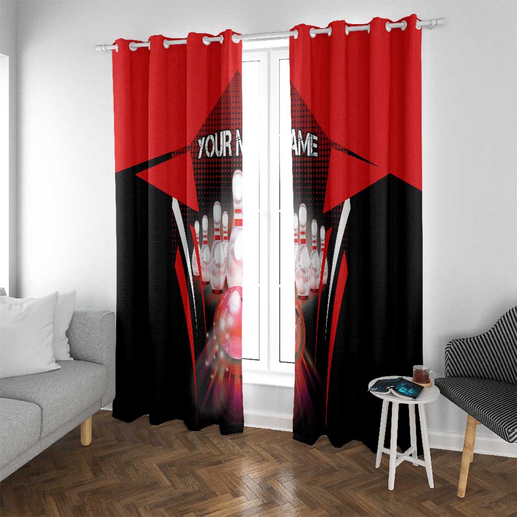 Red Bowling Strike Graphic Window Curtain with Pins and Ball and Custom Name Design - Wonder Print Shop