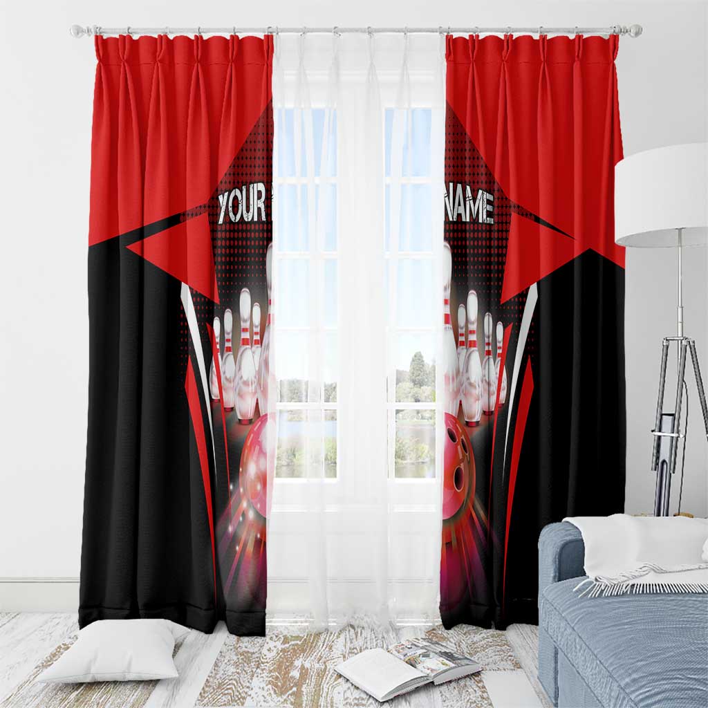 Red Bowling Strike Graphic Window Curtain with Pins and Ball and Custom Name Design - Wonder Print Shop