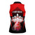 Red Bowling Strike Graphic Women Sleeveless Polo Shirt with Pins and Ball and Custom Name Design - Wonder Print Shop
