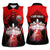 Red Bowling Strike Graphic Women Sleeveless Polo Shirt with Pins and Ball and Custom Name Design - Wonder Print Shop