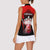 Red Bowling Strike Graphic Women Sleeveless Polo Shirt with Pins and Ball and Custom Name Design - Wonder Print Shop