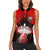 Red Bowling Strike Graphic Women Sleeveless Polo Shirt with Pins and Ball and Custom Name Design - Wonder Print Shop