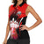 Red Bowling Strike Graphic Women Sleeveless Polo Shirt with Pins and Ball and Custom Name Design - Wonder Print Shop