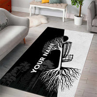 Black and White Disc Golf Tree Graphic Area Rug with Roots Silhouette and Custom Name Design - Wonder Print Shop