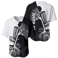 Black and White Disc Golf Tree Graphic Baseball Jersey with Roots Silhouette and Custom Name Design - Wonder Print Shop
