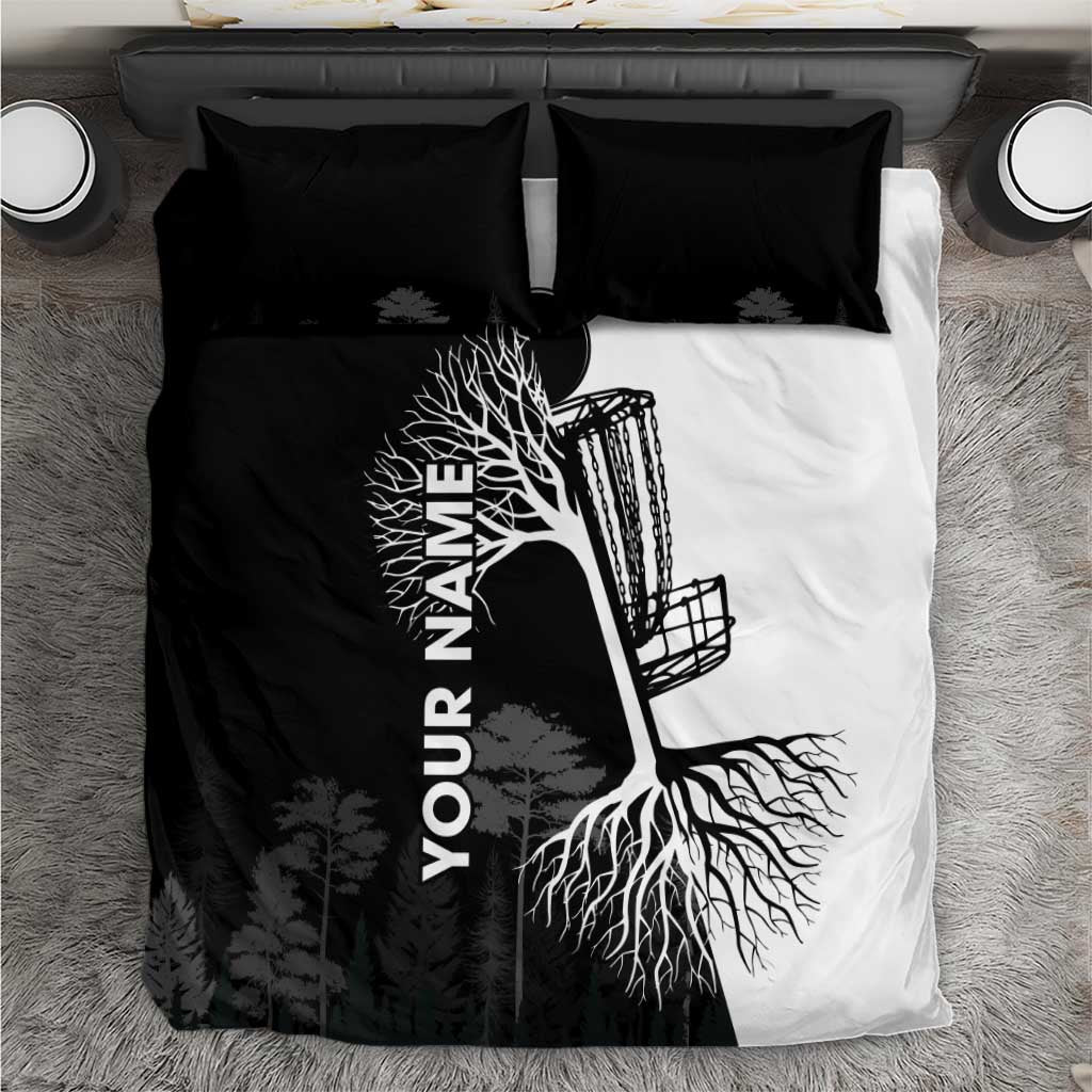 Black and White Disc Golf Tree Graphic Bedding Set with Roots Silhouette and Custom Name Design - Wonder Print Shop