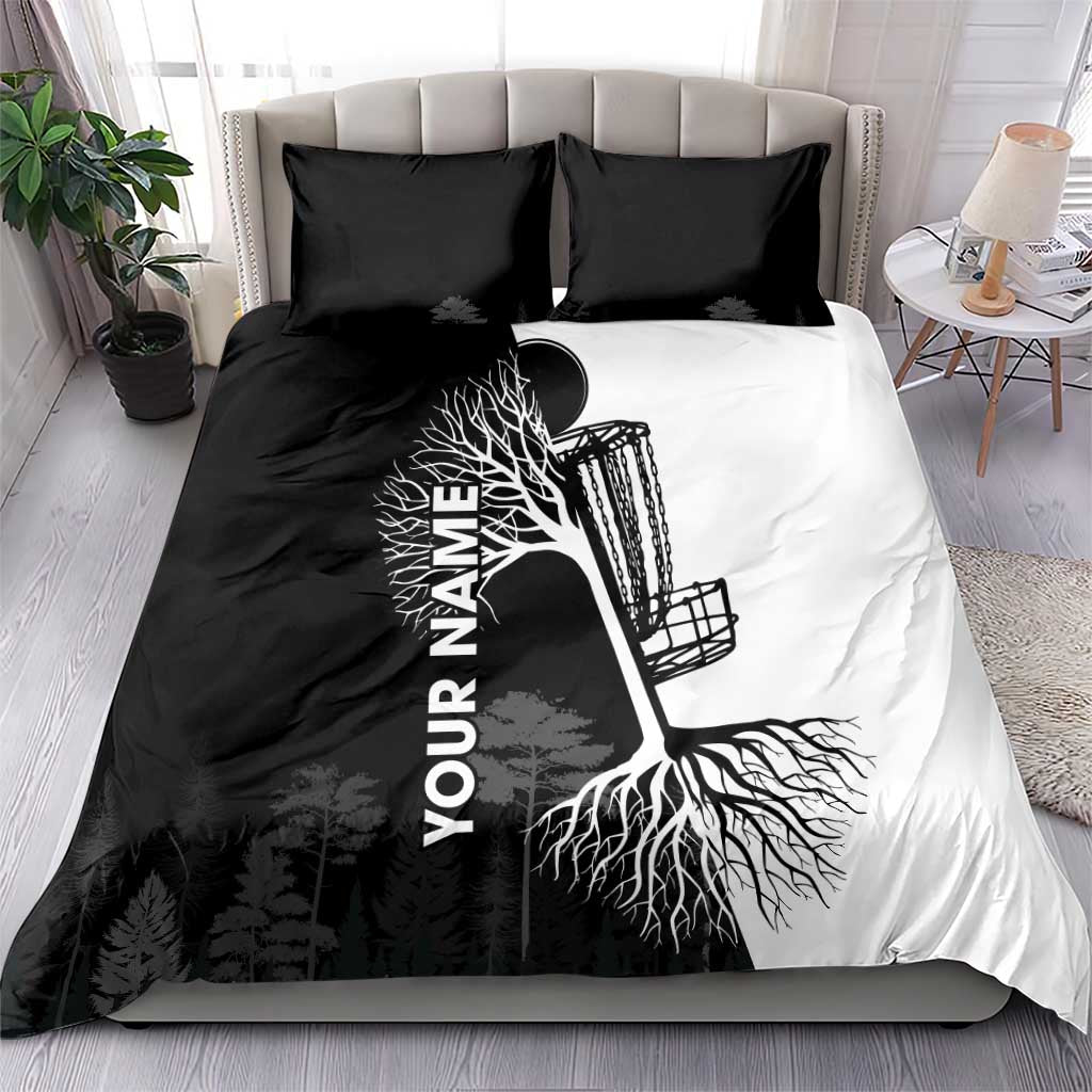 Black and White Disc Golf Tree Graphic Bedding Set with Roots Silhouette and Custom Name Design - Wonder Print Shop