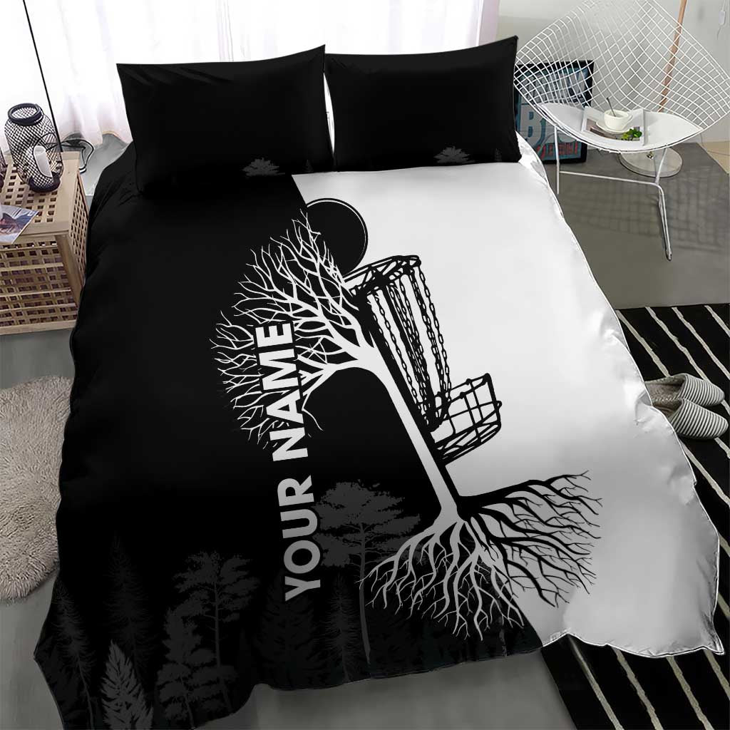 Black and White Disc Golf Tree Graphic Bedding Set with Roots Silhouette and Custom Name Design - Wonder Print Shop