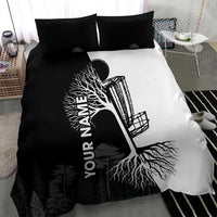Black and White Disc Golf Tree Graphic Bedding Set with Roots Silhouette and Custom Name Design - Wonder Print Shop