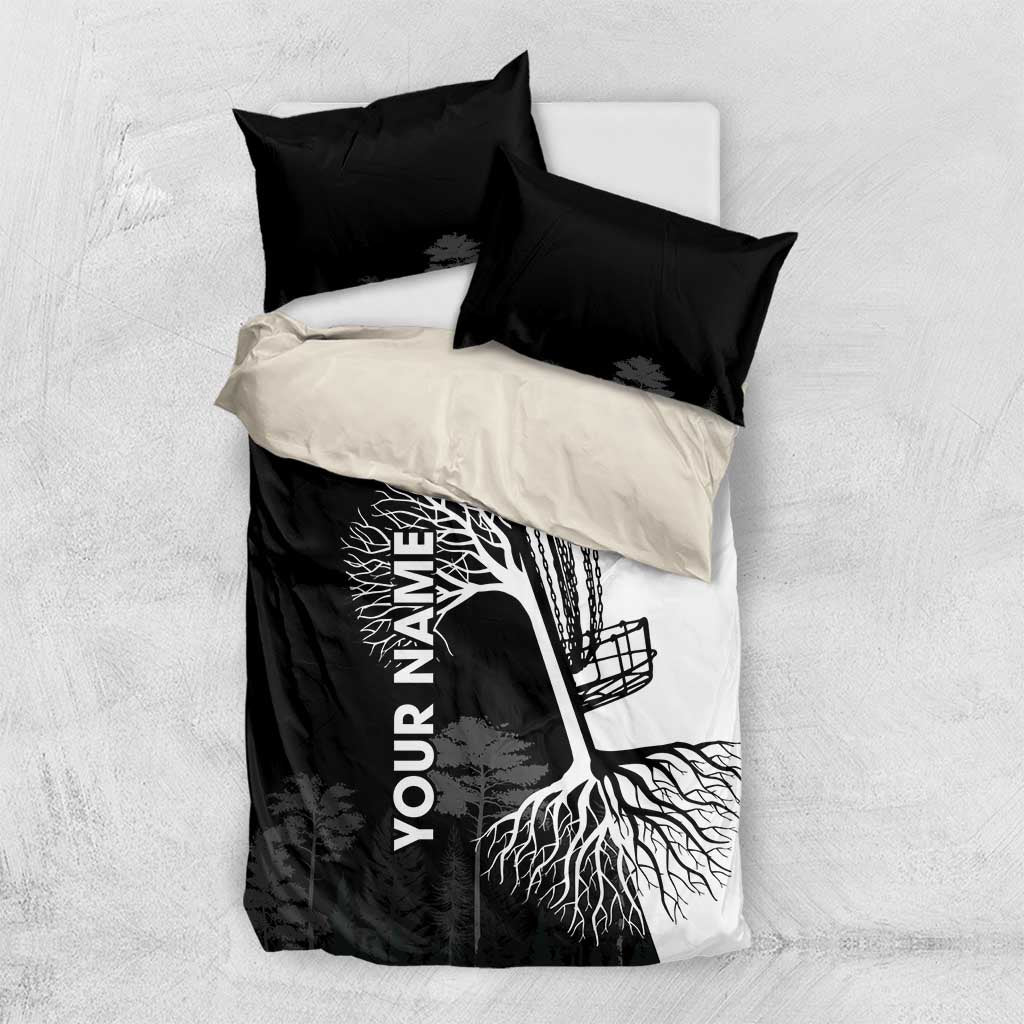 Black and White Disc Golf Tree Graphic Bedding Set with Roots Silhouette and Custom Name Design - Wonder Print Shop
