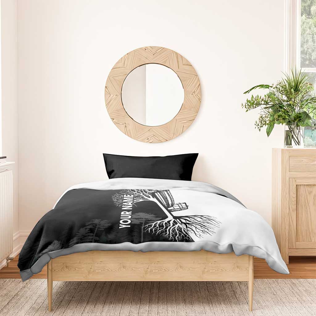 Black and White Disc Golf Tree Graphic Bedding Set with Roots Silhouette and Custom Name Design - Wonder Print Shop