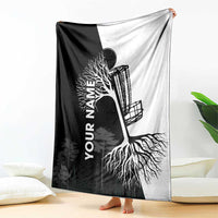 Black and White Disc Golf Tree Graphic Blanket with Roots Silhouette and Custom Name Design - Wonder Print Shop