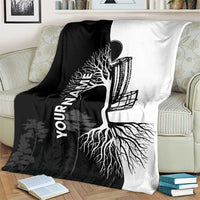 Black and White Disc Golf Tree Graphic Blanket with Roots Silhouette and Custom Name Design - Wonder Print Shop