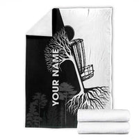 Black and White Disc Golf Tree Graphic Blanket with Roots Silhouette and Custom Name Design - Wonder Print Shop