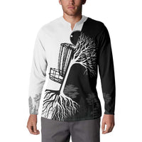 Black and White Disc Golf Tree Graphic Button Sweatshirt with Roots Silhouette and Custom Name Design - Wonder Print Shop