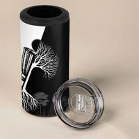 Black and White Disc Golf Tree Graphic 4 in 1 Can Cooler Tumbler with Roots Silhouette and Custom Name Design - Wonder Print Shop