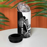 Black and White Disc Golf Tree Graphic 4 in 1 Can Cooler Tumbler with Roots Silhouette and Custom Name Design - Wonder Print Shop