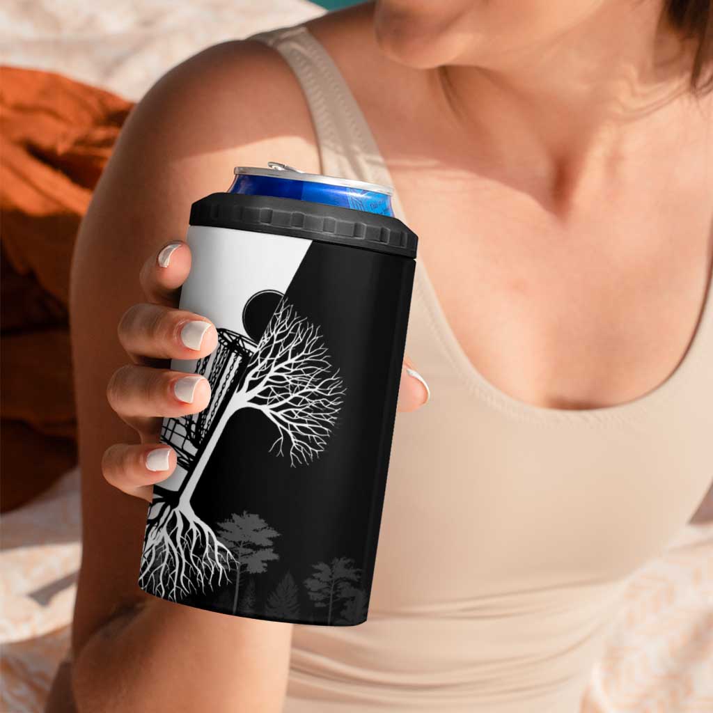 Black and White Disc Golf Tree Graphic 4 in 1 Can Cooler Tumbler with Roots Silhouette and Custom Name Design - Wonder Print Shop