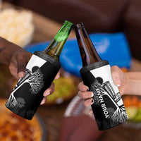 Black and White Disc Golf Tree Graphic 4 in 1 Can Cooler Tumbler with Roots Silhouette and Custom Name Design - Wonder Print Shop