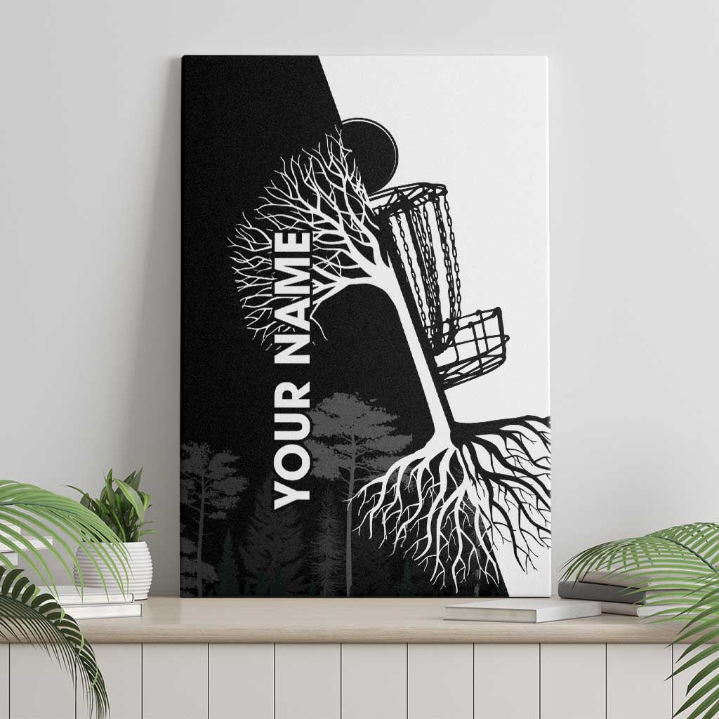 Black and White Disc Golf Tree Graphic Canvas Wall Art with Roots Silhouette and Custom Name Design - Wonder Print Shop
