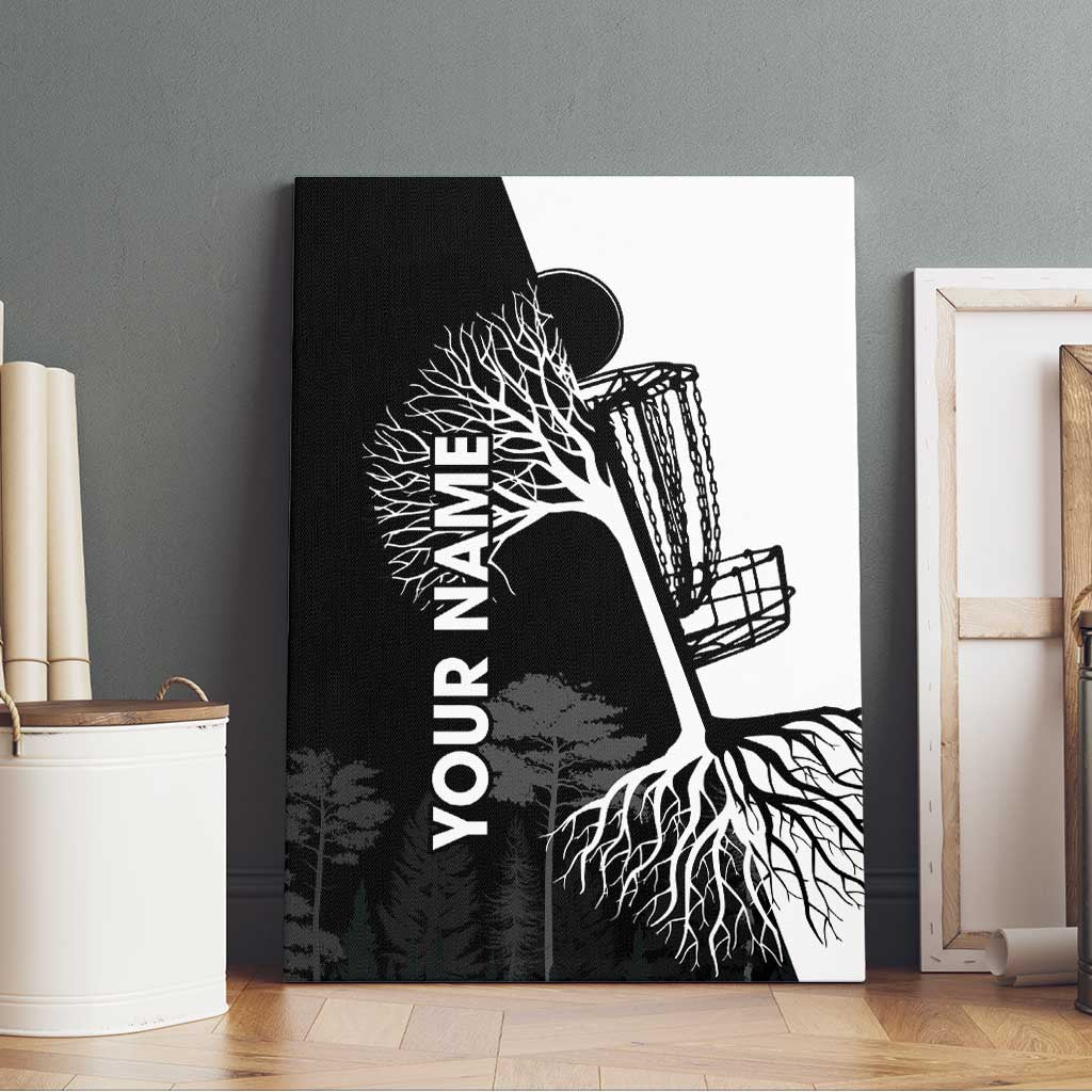 Black and White Disc Golf Tree Graphic Canvas Wall Art with Roots Silhouette and Custom Name Design - Wonder Print Shop
