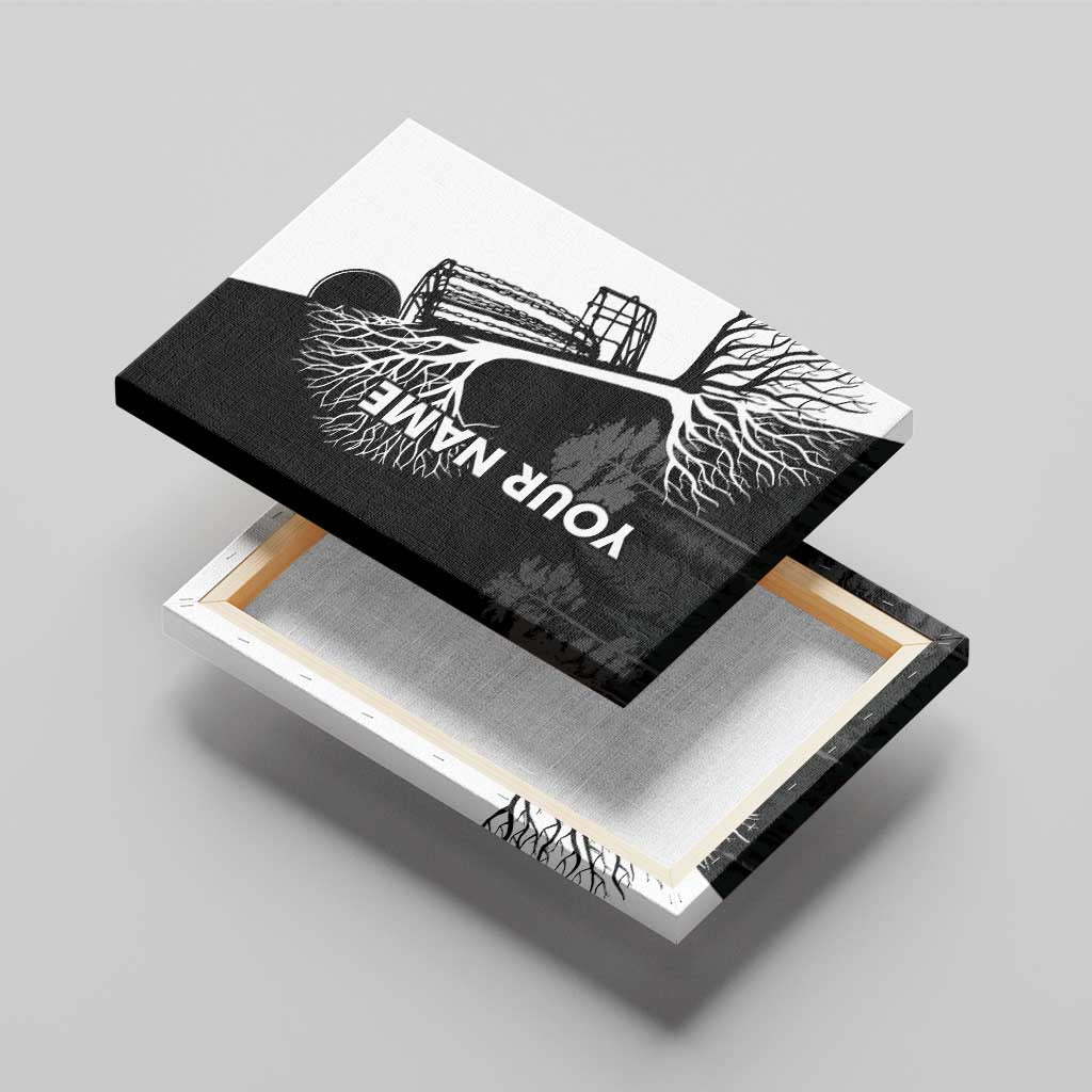 Black and White Disc Golf Tree Graphic Canvas Wall Art with Roots Silhouette and Custom Name Design - Wonder Print Shop