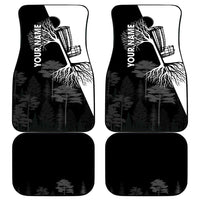 Black and White Disc Golf Tree Graphic Car Mats with Roots Silhouette and Custom Name Design - Wonder Print Shop