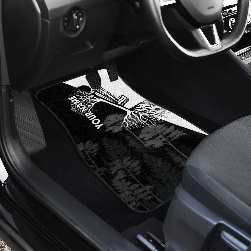 Black and White Disc Golf Tree Graphic Car Mats with Roots Silhouette and Custom Name Design - Wonder Print Shop
