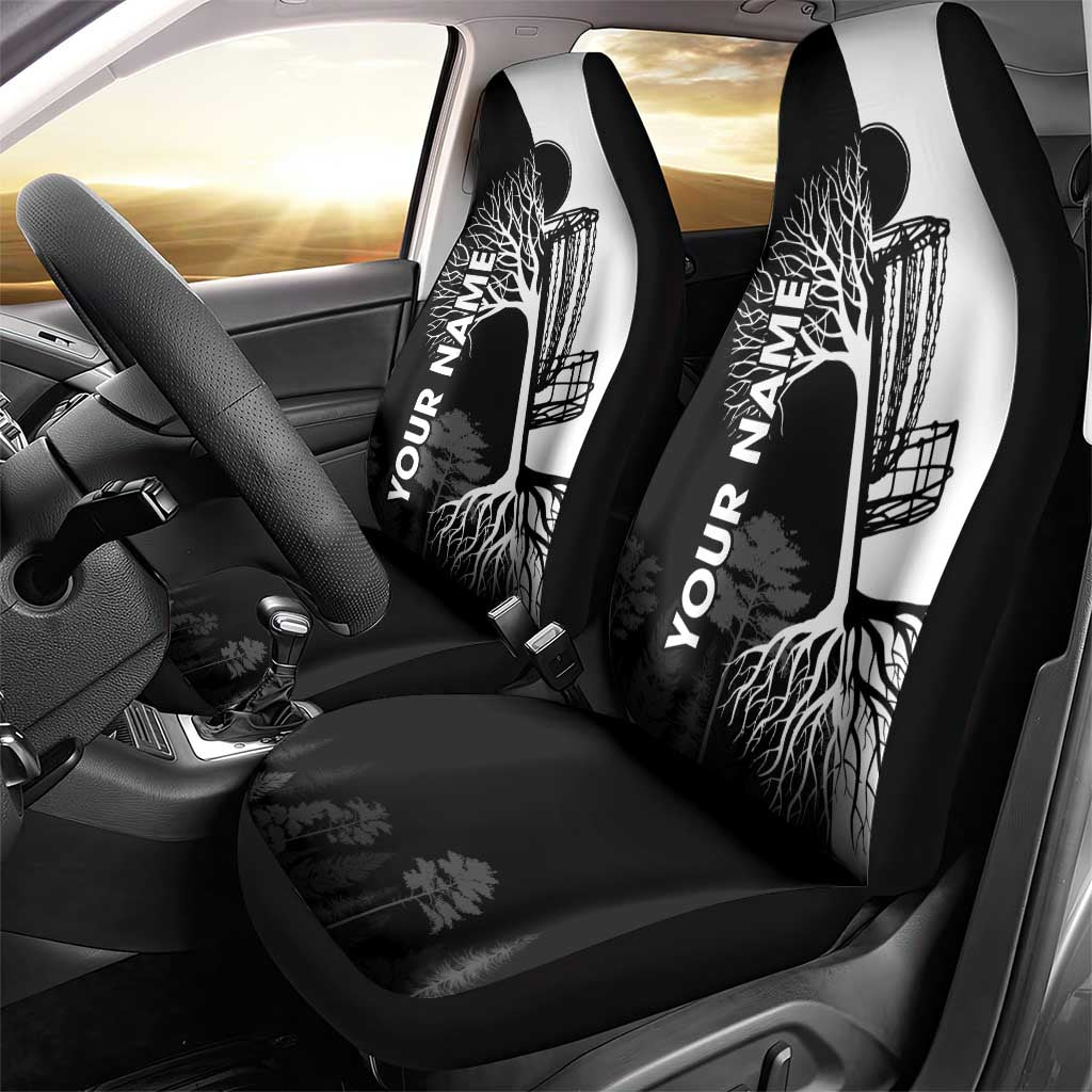 Black and White Disc Golf Tree Graphic Car Seat Cover with Roots Silhouette and Custom Name Design - Wonder Print Shop