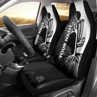 Black and White Disc Golf Tree Graphic Car Seat Cover with Roots Silhouette and Custom Name Design - Wonder Print Shop