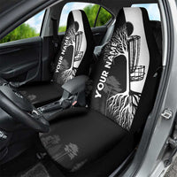 Black and White Disc Golf Tree Graphic Car Seat Cover with Roots Silhouette and Custom Name Design - Wonder Print Shop