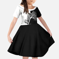 Black and White Disc Golf Tree Graphic Family Matching Mermaid Dress and Hawaiian Shirt with Roots Silhouette and Custom Name Design - Wonder Print Shop