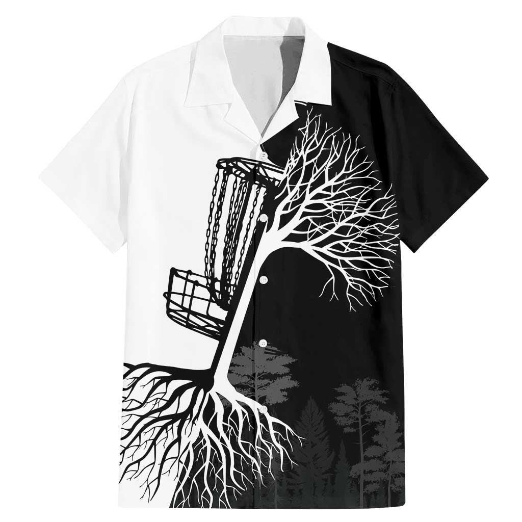 Black and White Disc Golf Tree Graphic Family Matching Mermaid Dress and Hawaiian Shirt with Roots Silhouette and Custom Name Design - Wonder Print Shop