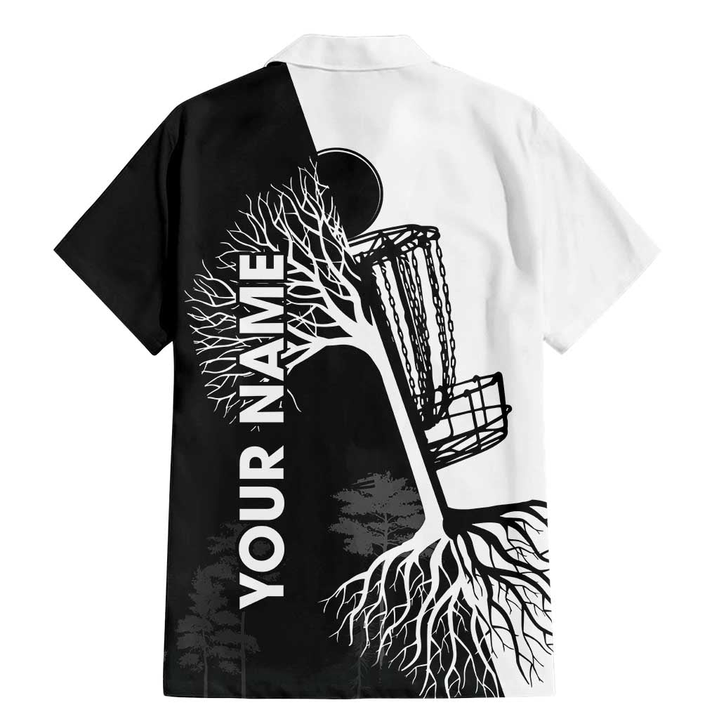 Black and White Disc Golf Tree Graphic Family Matching Mermaid Dress and Hawaiian Shirt with Roots Silhouette and Custom Name Design - Wonder Print Shop