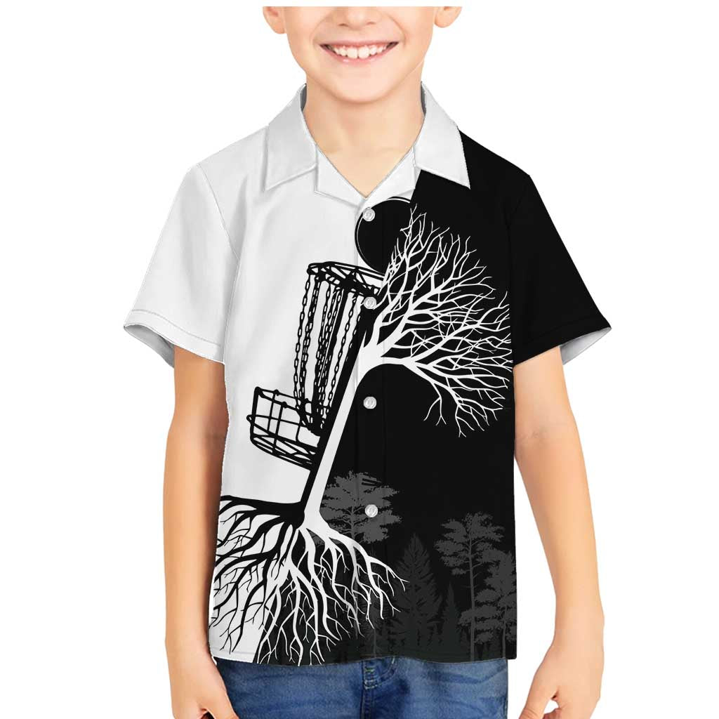 Black and White Disc Golf Tree Graphic Family Matching Mermaid Dress and Hawaiian Shirt with Roots Silhouette and Custom Name Design - Wonder Print Shop