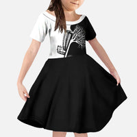 Black and White Disc Golf Tree Graphic Family Matching Off The Shoulder Long Sleeve Dress and Hawaiian Shirt with Roots Silhouette and Custom Name Design - Wonder Print Shop