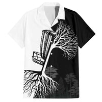 Black and White Disc Golf Tree Graphic Family Matching Off The Shoulder Long Sleeve Dress and Hawaiian Shirt with Roots Silhouette and Custom Name Design - Wonder Print Shop