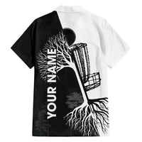 Black and White Disc Golf Tree Graphic Family Matching Off The Shoulder Long Sleeve Dress and Hawaiian Shirt with Roots Silhouette and Custom Name Design - Wonder Print Shop