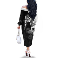 Black and White Disc Golf Tree Graphic Family Matching Off The Shoulder Long Sleeve Dress and Hawaiian Shirt with Roots Silhouette and Custom Name Design - Wonder Print Shop
