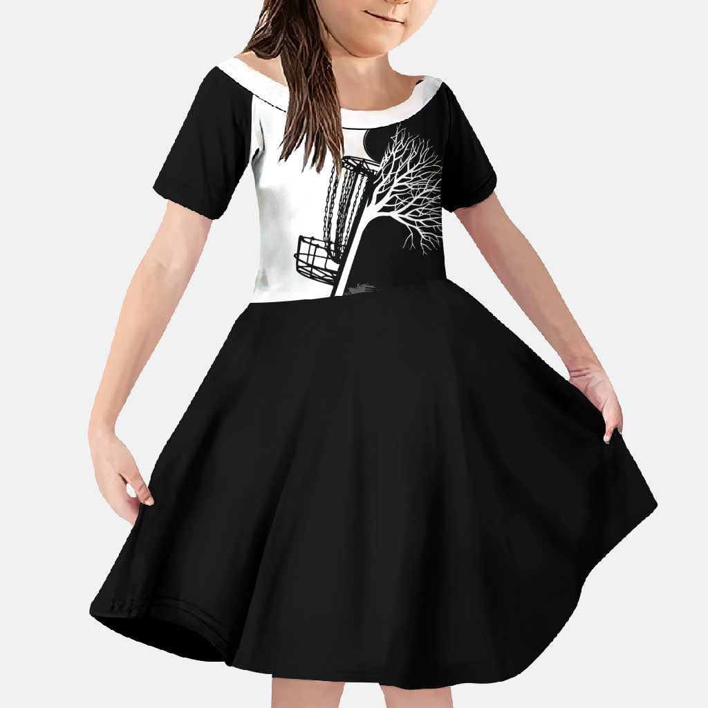 Black and White Disc Golf Tree Graphic Family Matching Off Shoulder Maxi Dress and Hawaiian Shirt with Roots Silhouette and Custom Name Design - Wonder Print Shop