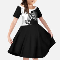 Black and White Disc Golf Tree Graphic Family Matching Off Shoulder Maxi Dress and Hawaiian Shirt with Roots Silhouette and Custom Name Design - Wonder Print Shop