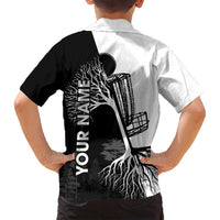 Black and White Disc Golf Tree Graphic Family Matching Puletasi and Hawaiian Shirt with Roots Silhouette and Custom Name Design - Wonder Print Shop