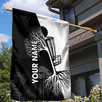 Black and White Disc Golf Tree Graphic Garden Flag with Roots Silhouette and Custom Name Design - Wonder Print Shop