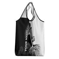Black and White Disc Golf Tree Graphic Grocery Bag with Roots Silhouette and Custom Name Design - Wonder Print Shop